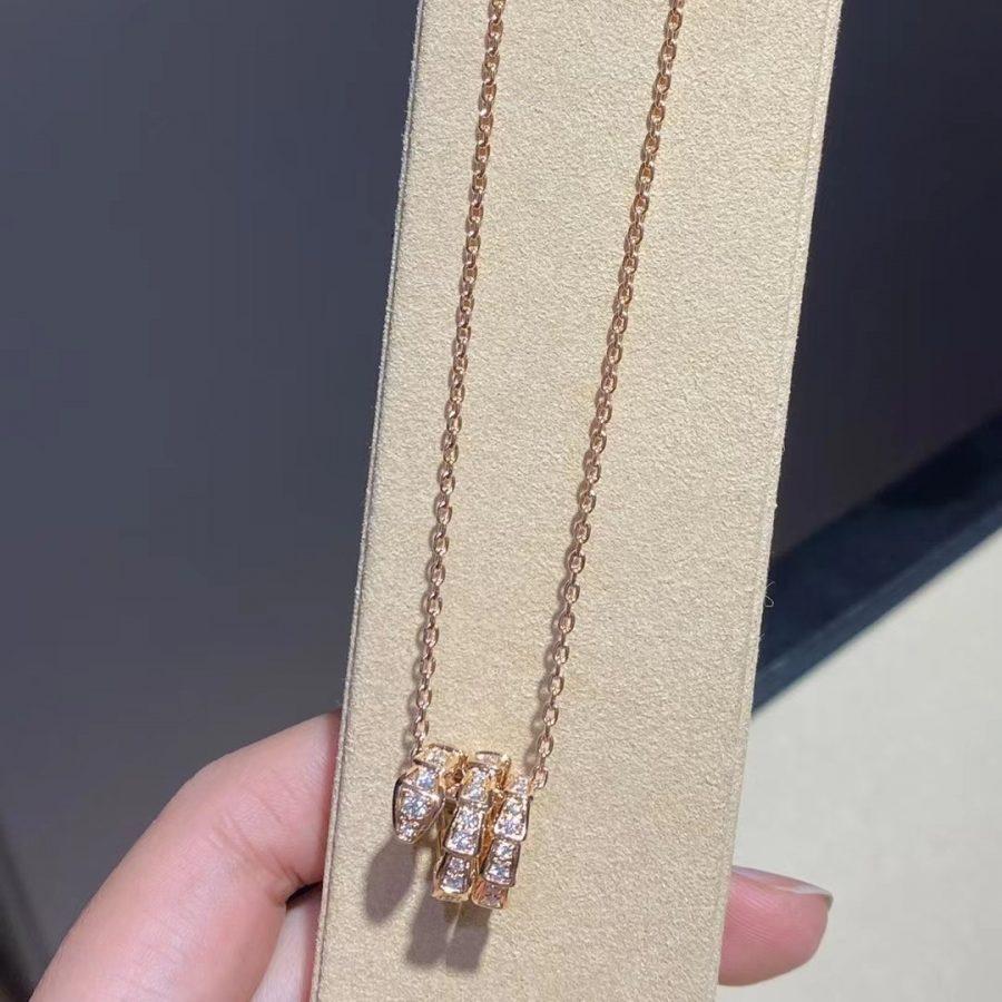 [Elitejewels]SERPENTI PINK GOLD NECKLACE DOUBLE RING DIAMOND