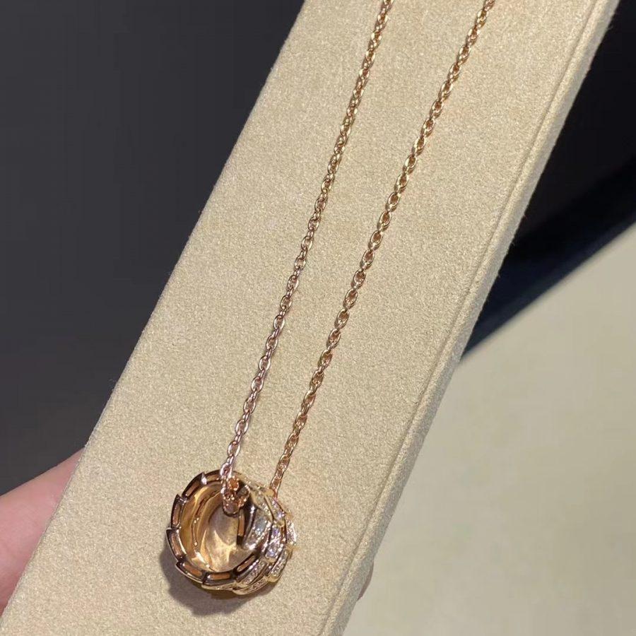 [Elitejewels]SERPENTI PINK GOLD NECKLACE DOUBLE RING DIAMOND