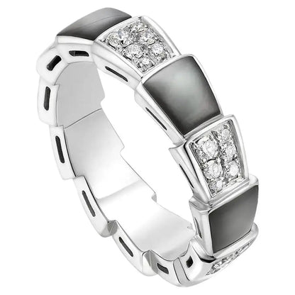 [Elitejewels]SERPENTI RING SILBER DIAMANT SCHWARZ MOP 4MM