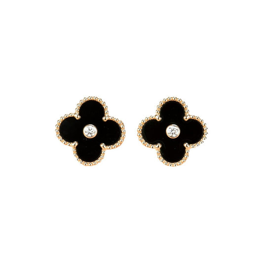 [Elitejewels]CLOVER MEDIUM 1 MOTIFS ONYX DIAMOND OHRRINGE