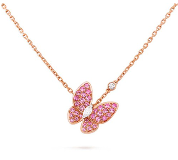 [Elitejewels]HALSKETTE MIT ROTEN DIAMANTEN UND SCHMETTERLINGEN AUS ROSÉGOLD