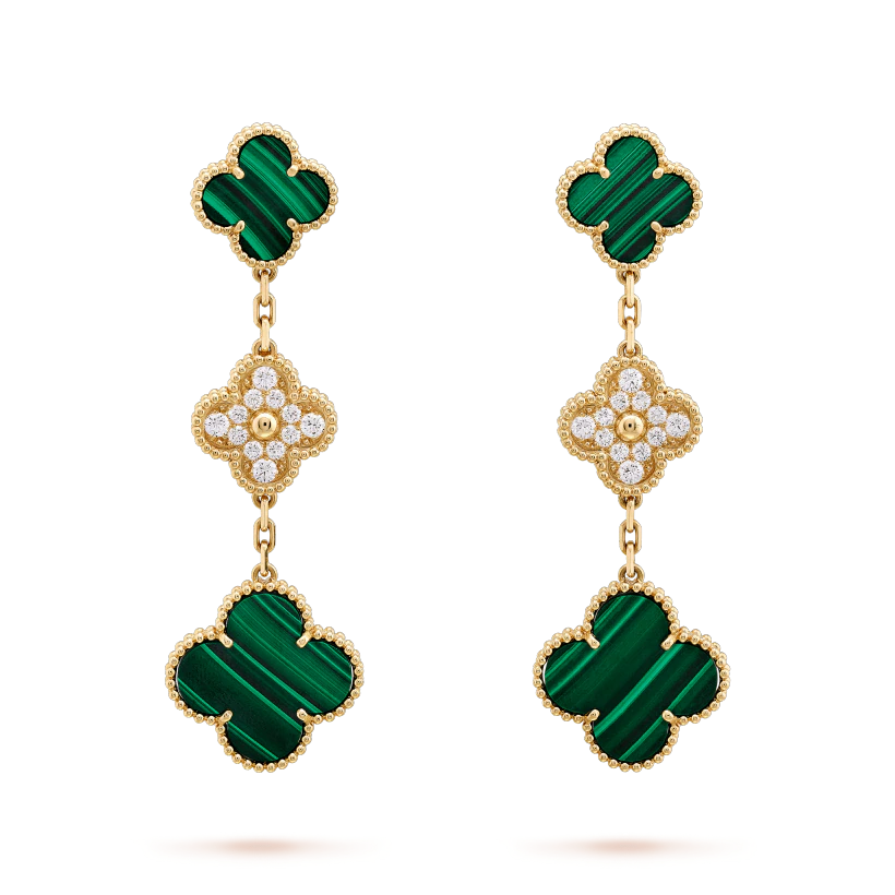 [Elitejewels]CLOVER OHRRINGE GOLD MALACHIT DIAMANT 3 MOTIV