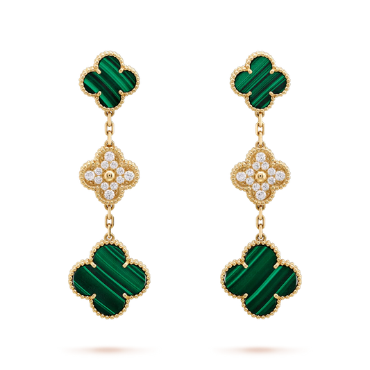 [Elitejewels]CLOVER OHRRINGE GOLD MALACHIT DIAMANT 3 MOTIV