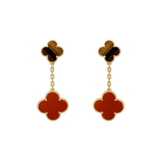 [Elitejewels]CLOVER  2 MOTIF  TIGER EYE CARNELIAN EARRINGS