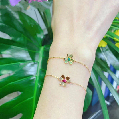 [Elitejewels]FRIVOLE GOLD FLOWER PINK MALACHITE BRACELET