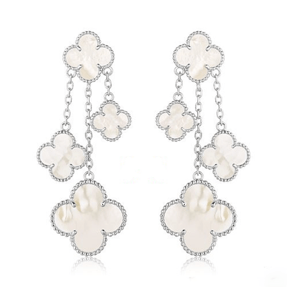 [Elitejewels]CLOVER EARRINGS WHITE MOP 4 MOTIFS SILVER