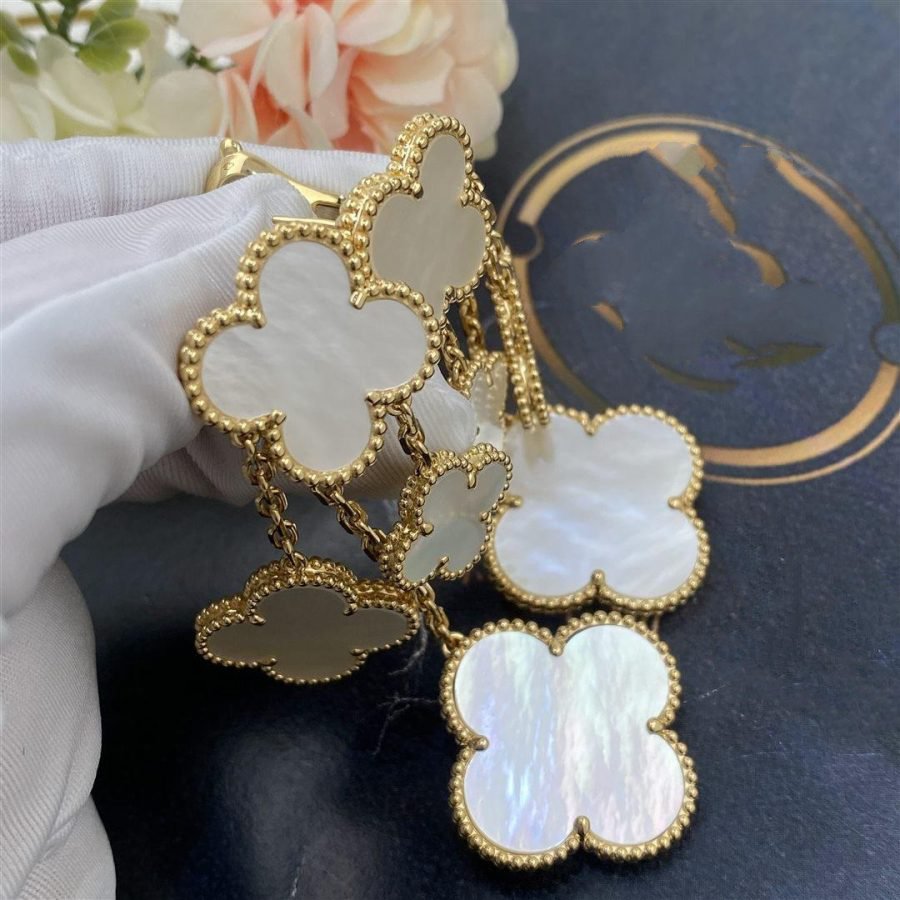 [Elitejewels]CLOVER EARRINGS WHITE MOP 4 MOTIFS GOLD