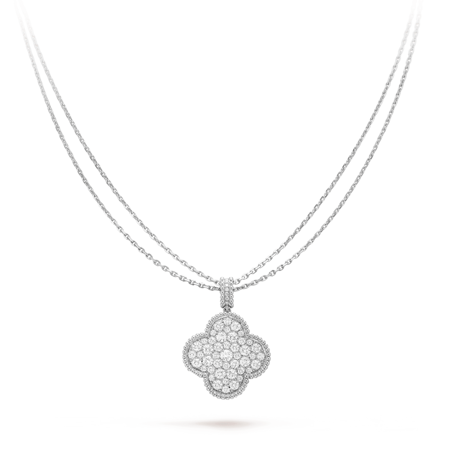 [Elitejewels]CLOVER 25MM SILBER HALSKETTE MIT VOLLEN DIAMANTEN UND GROßEM KLEE