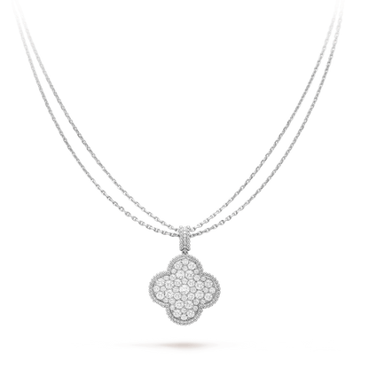 [Elitejewels]CLOVER 25MM SILBER HALSKETTE MIT VOLLEN DIAMANTEN UND GROßEM KLEE