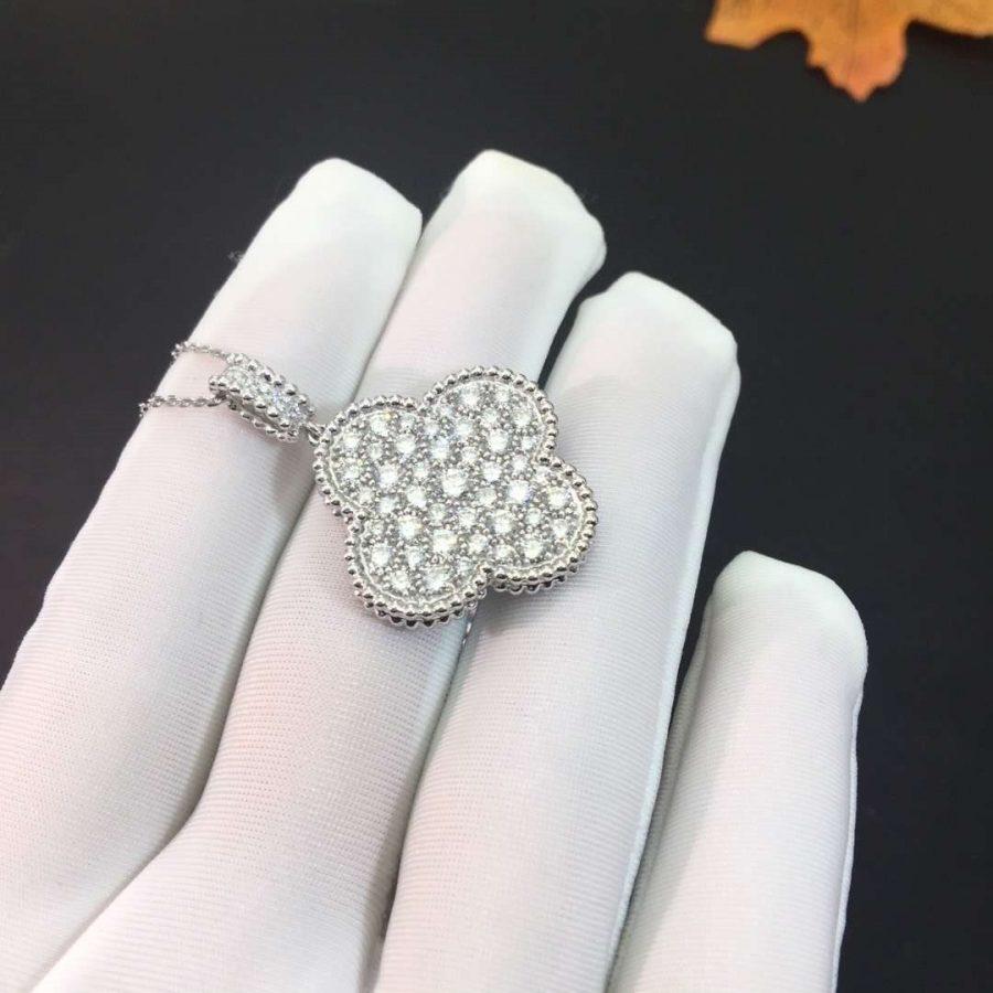 [Elitejewels]CLOVER 25MM SILVER FULL DIAMOND BIG CLOVER NECKLACE