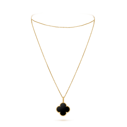 [Elitejewels]CLOVER 25MM GOLD ONYX BIG CLOVER NECKLACE