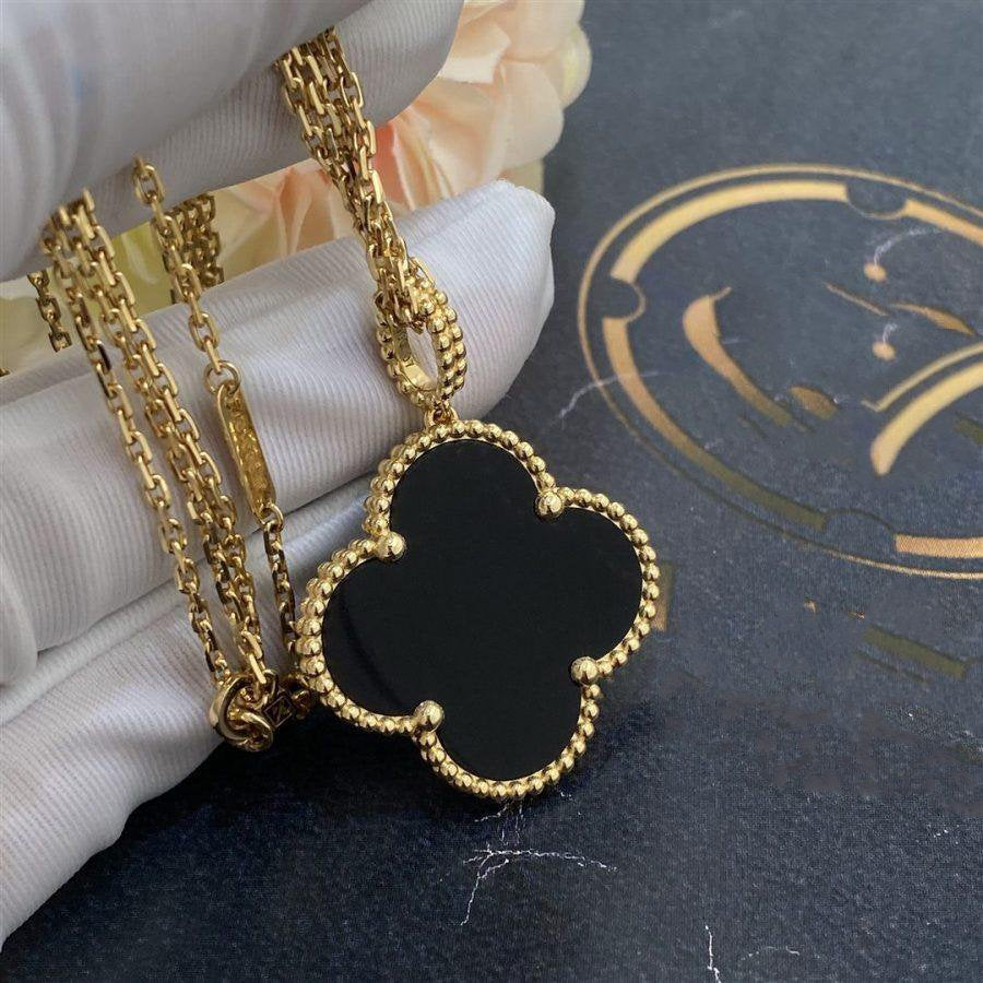 [Elitejewels]CLOVER 25MM GOLD ONYX GROßE KLEEKETTE