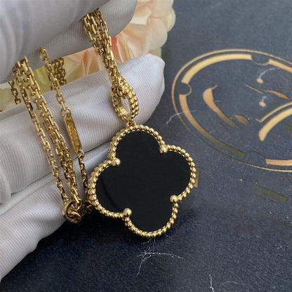 [Elitejewels]CLOVER 25MM GOLD ONYX BIG CLOVER NECKLACE