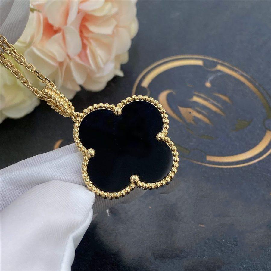 [Elitejewels]CLOVER 25MM GOLD ONYX GROßE KLEEKETTE