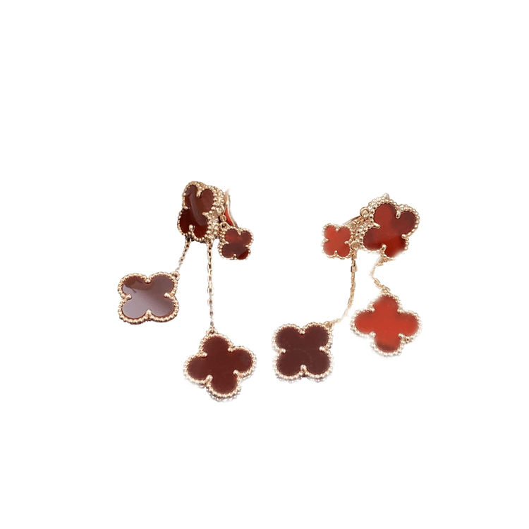 [Elitejewels]CLOVER EARRINGS CARNELIAN 4 MOTIFS PINK GOLD