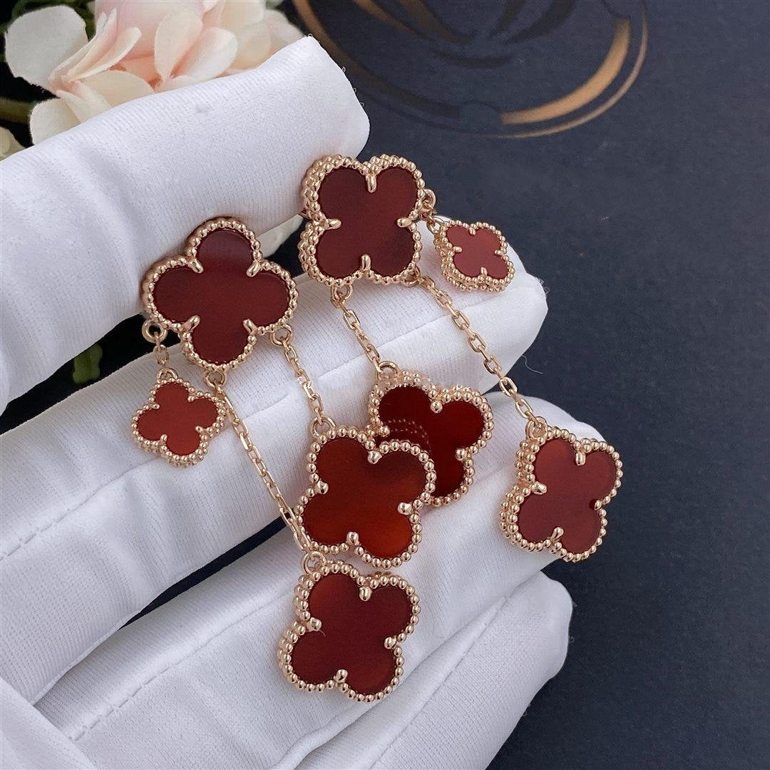 [Elitejewels]CLOVER EARRINGS CARNELIAN 4 MOTIFS PINK GOLD