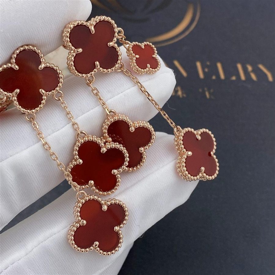 [Elitejewels]CLOVER EARRINGS CARNELIAN 4 MOTIFS PINK GOLD