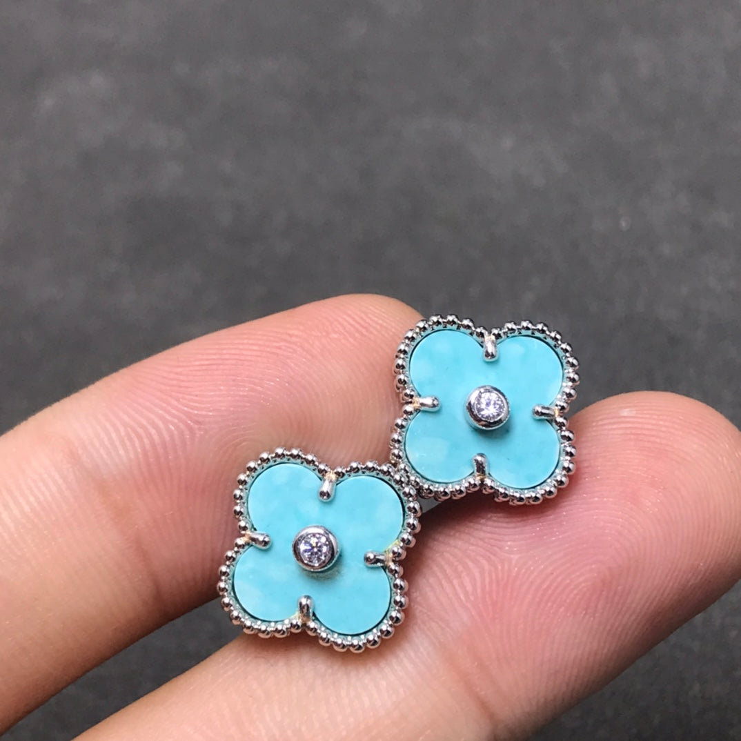 [Elitejewels]CLOVER 1 DIAMOND BLUE SKY SILVER EARRINGS