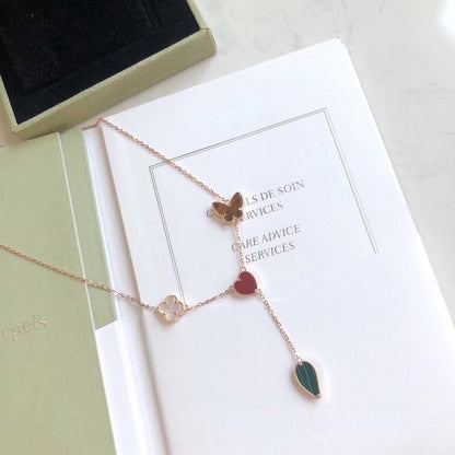 [Elitejewels]LUCKY SPRING 4 MOTIFS ROSE GOLD NECKLACE