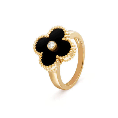 [Elitejewels]CLOVER ONYX RING GOLD DIAMOND