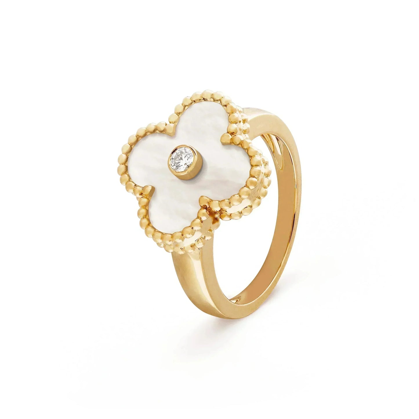 [Elitejewels]CLOVER PINK MOP RING GOLD DIAMOND